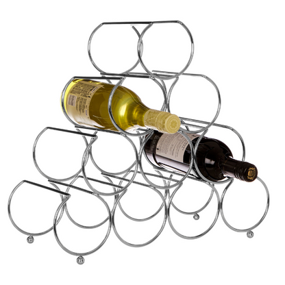 10 Bottle Pyramid Wine Rack, Silver Chrome Metal