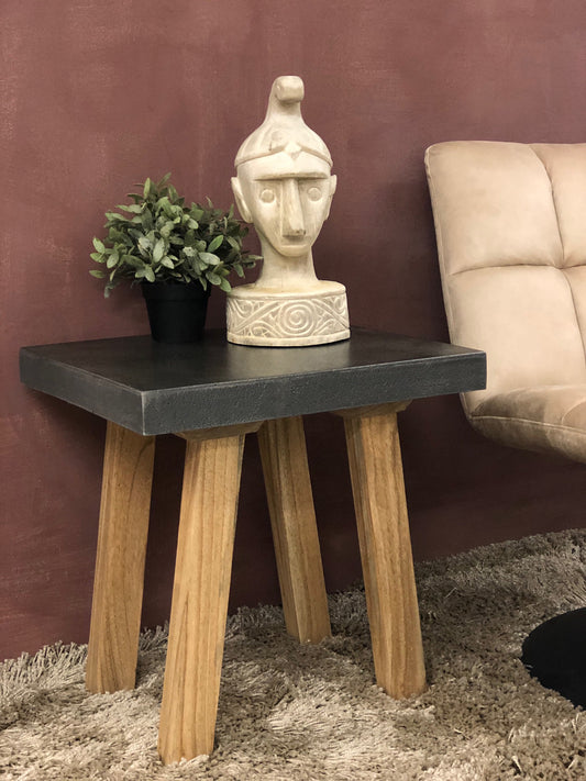 Aspect Rectangular Lamp Table, Concrete Matt Grey Finish, Wooden Legs, 50cm high