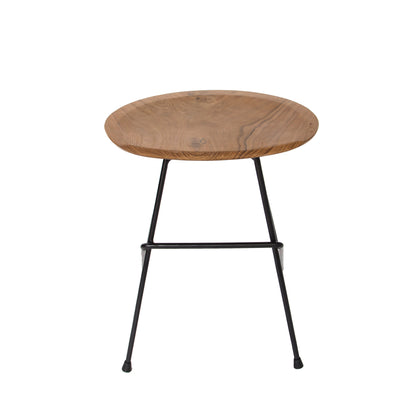 Bibisa Bistro Stool, Set of 2, Indoor or Outdoor, Dark Teak Root Wood, Black Steel