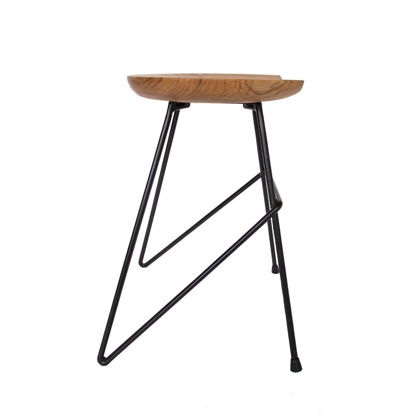 Bibisa Bistro Stool, Set of 2, Indoor or Outdoor, Dark Teak Root Wood, Black Steel