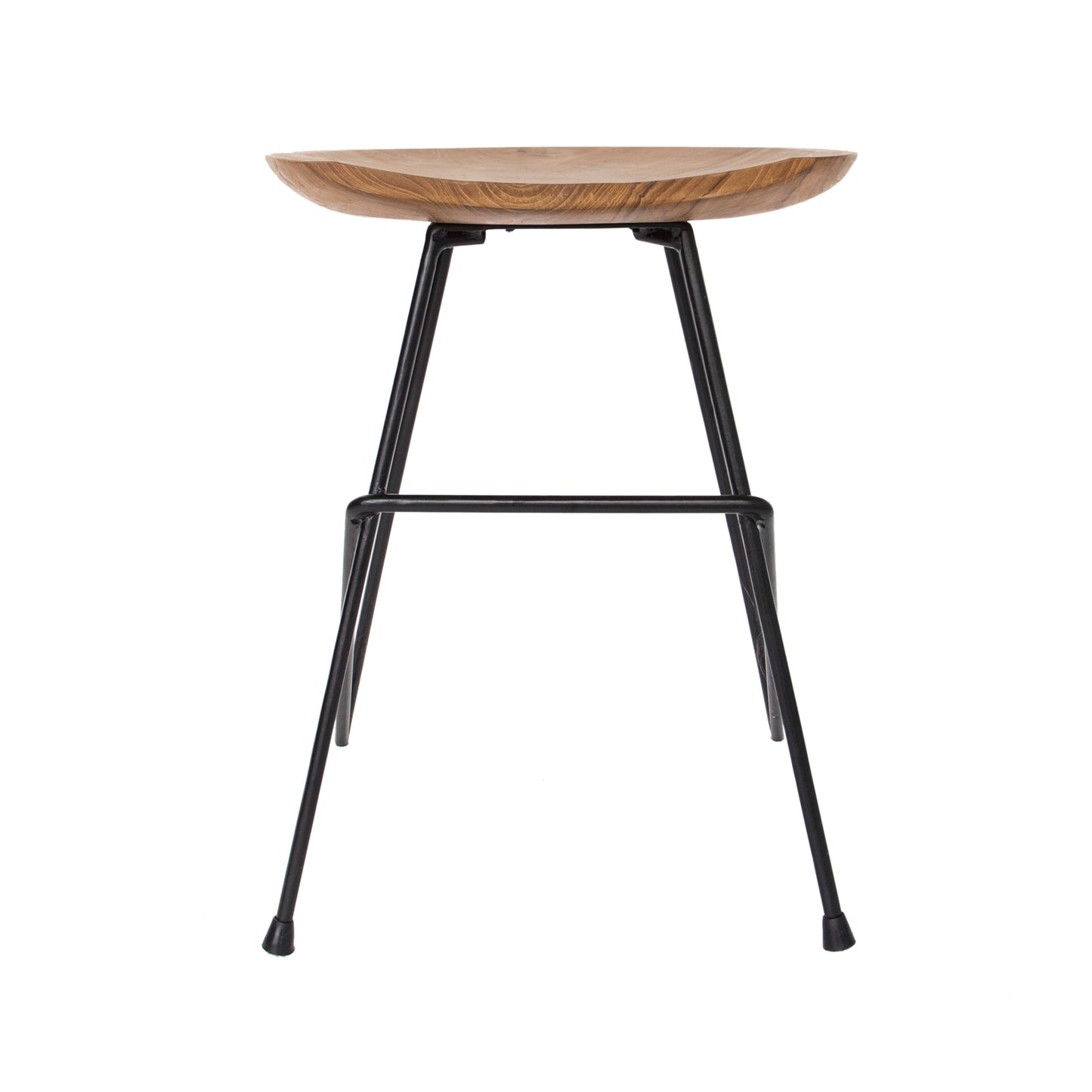 Bibisa Bistro Stool, Set of 2, Indoor or Outdoor, Dark Teak Root Wood, Black Steel