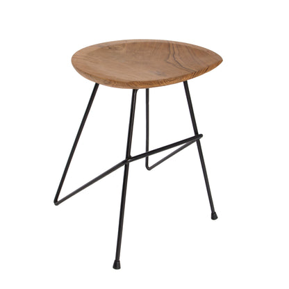 Bibisa Bistro Stool, Set of 2, Indoor or Outdoor, Dark Teak Root Wood, Black Steel