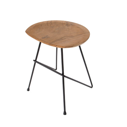 Bibisa Bistro Stool, Set of 2, Indoor or Outdoor, Dark Teak Root Wood, Black Steel