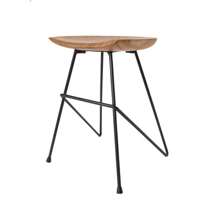 Bibisa Bistro Stool, Set of 2, Indoor or Outdoor, Dark Teak Root Wood, Black Steel