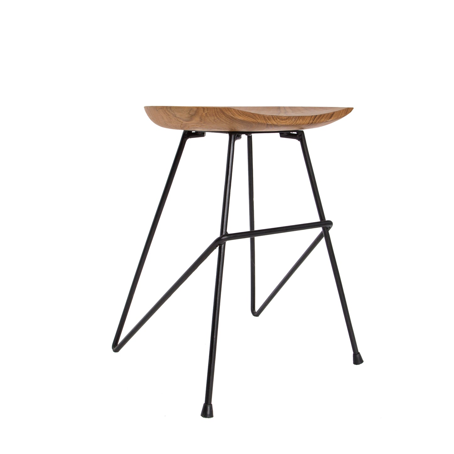 Bibisa Bistro Stool, Set of 2, Indoor or Outdoor, Dark Teak Root Wood, Black Steel