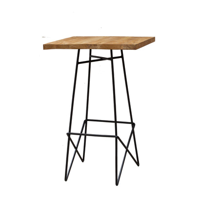 Bibisa Bar Table, Light Brown Teak Root Wood, Black Steel Legs, Indoor or Outdoor