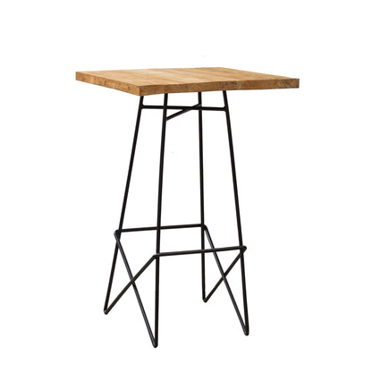 Bibisa Bar Table, Light Brown Teak Root Wood, Black Steel Legs, Indoor or Outdoor