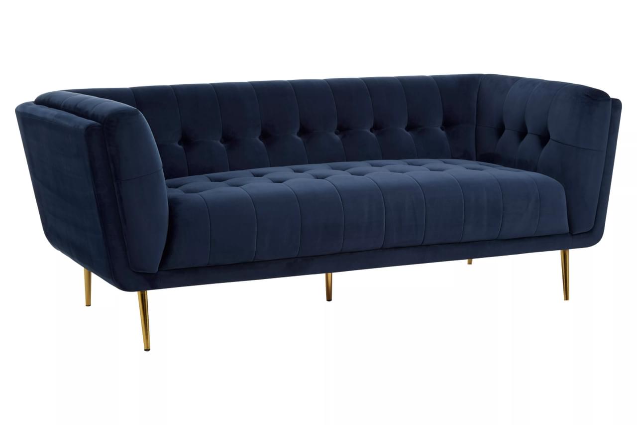 The Blue Harry 3 Seater Velvet Sofa, Gold Legs