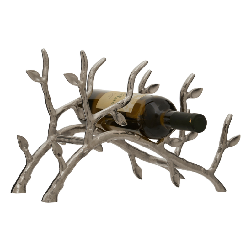 Bodhi Branch Wine Rack, Holds 3 Bottles, Silver Metal