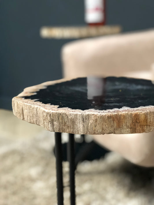 Dark Petrified Wood Staccato Table, 60cm, From Indonesia