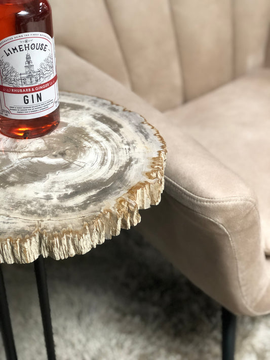 Light Petrified Wood Staccato Table, 50cm, From Indonesia