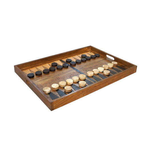 Backgammon Ottoman Tray, Mango and Teak Wood, Walnut Finish