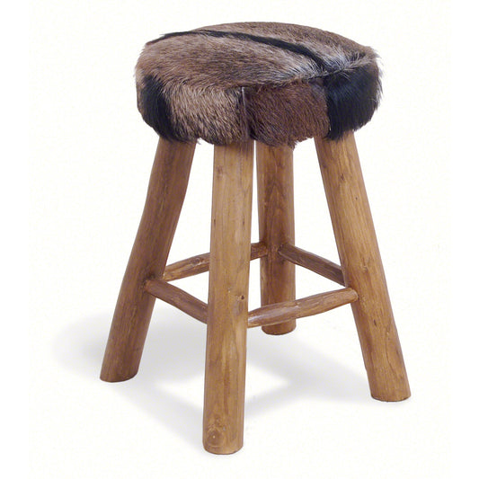 Kampala kitchen or Bar Stool, Goatshide, Teak Wooden Legs