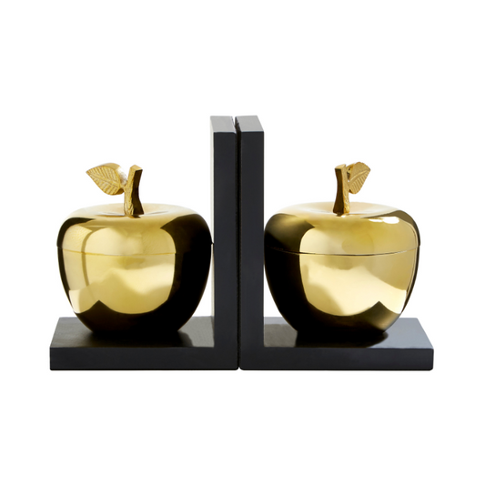 Mr Jobs Gold Apple Bookends, Metallic Gold Apples, Trinket Boxes With Lids