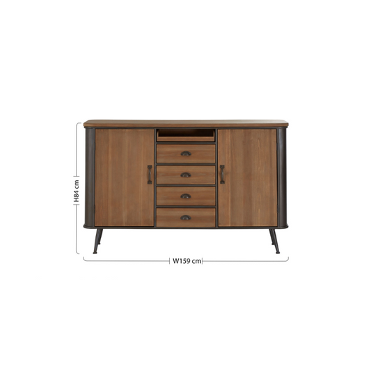 The Neo 4 Drawer Cabinet, Fir Wood & Crafted Weathered Black Metal, 84cm High, 159cm Wide - The Happy Den