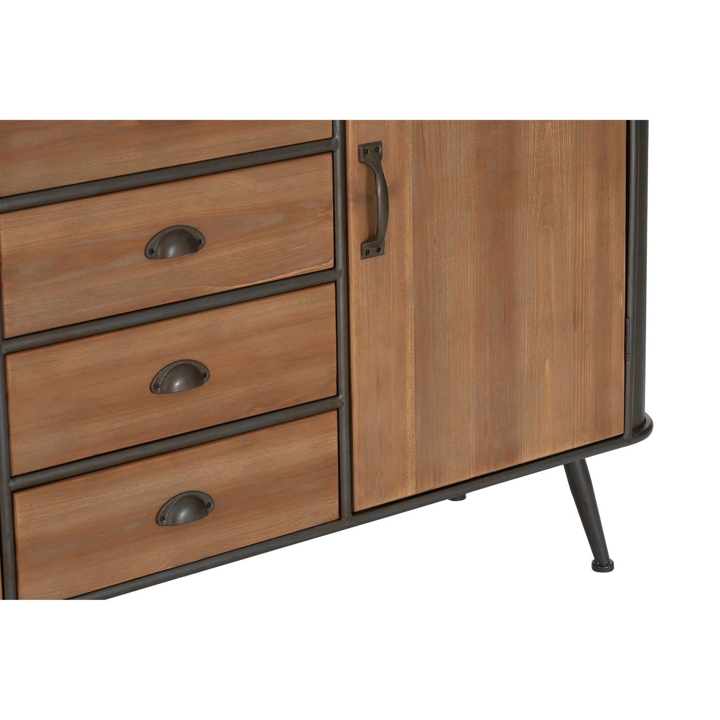 The Neo 4 Drawer Cabinet, Fir Wood & Crafted Weathered Black Metal, 84cm High, 159cm Wide - The Happy Den
