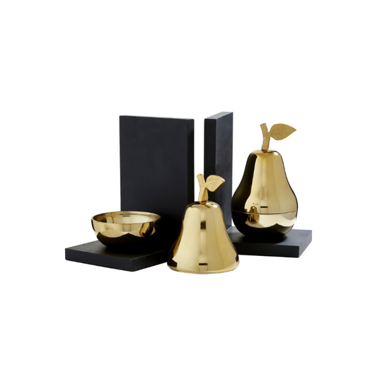 Peters Pears Bookends, Set of 2 Metallic Gold Pears