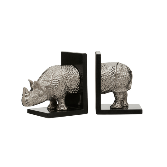 Introducing Terrance Bookends, Silver Rhino, Black Base