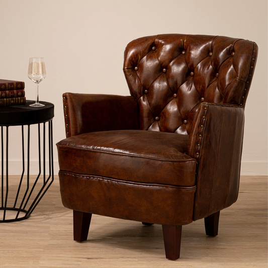 The Chestnut Armchair, Chesterfield Design, Metallic Studs