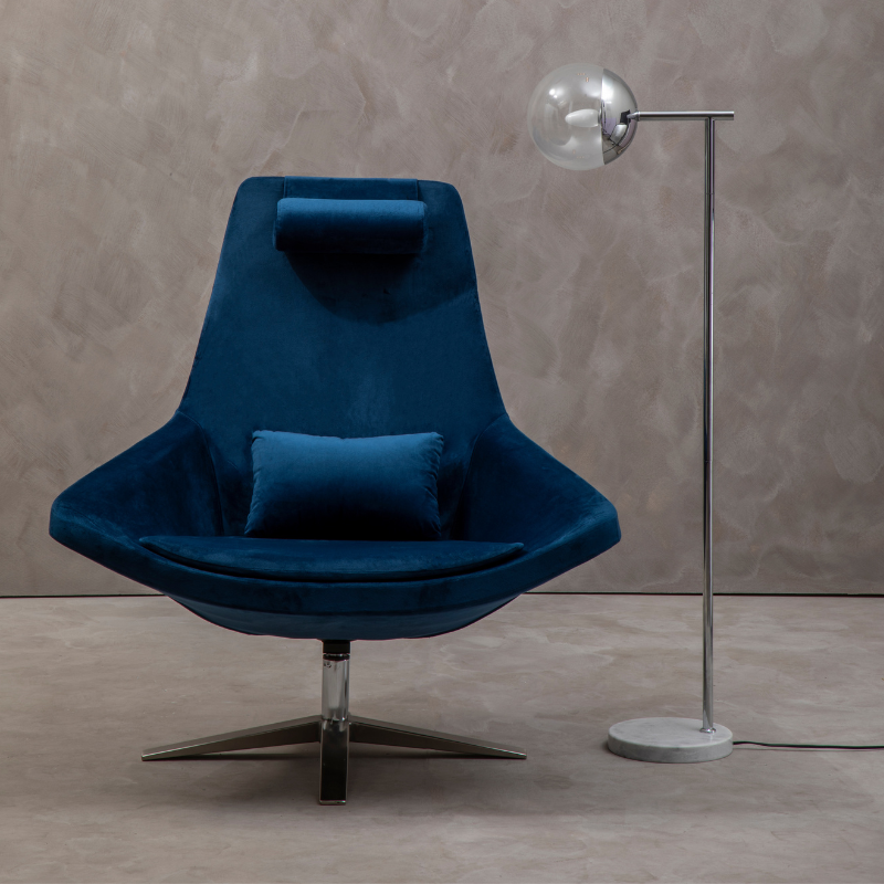 The Frida Chair, Midnight Blue or Grey, Velvet, Mid-Century Style