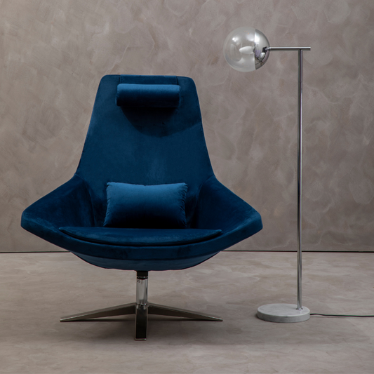 The Frida Chair, Midnight Blue or Grey, Velvet, Mid-Century Style
