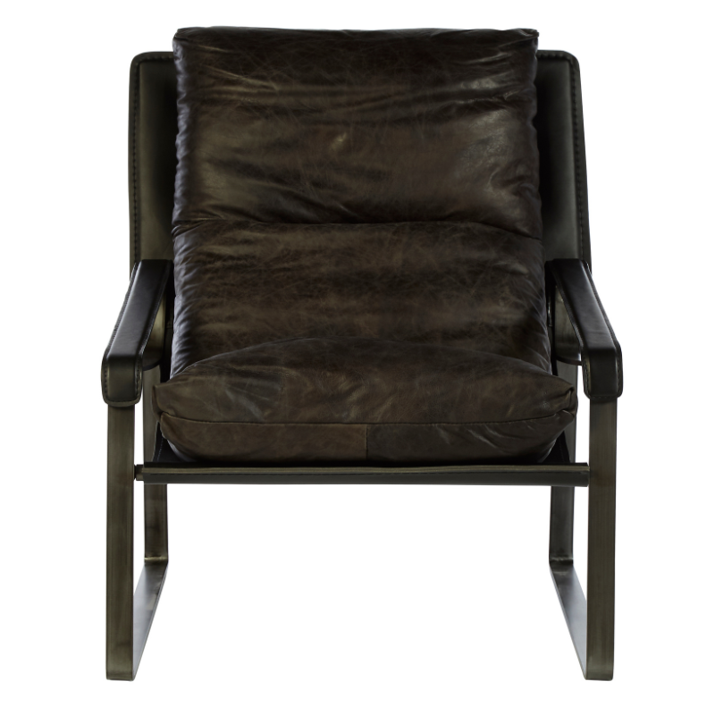 The Honcho Lounge Chair, Brown Leather, Iron Legs