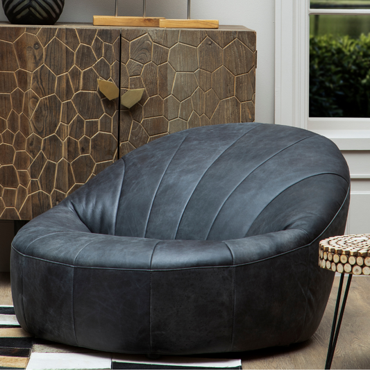 The Little Honcho Chair, Charcoal Leather, Puffy Style