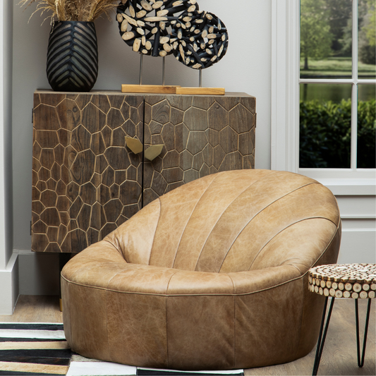 The Little Honcho Chair, Tan Leather, Puffy Style