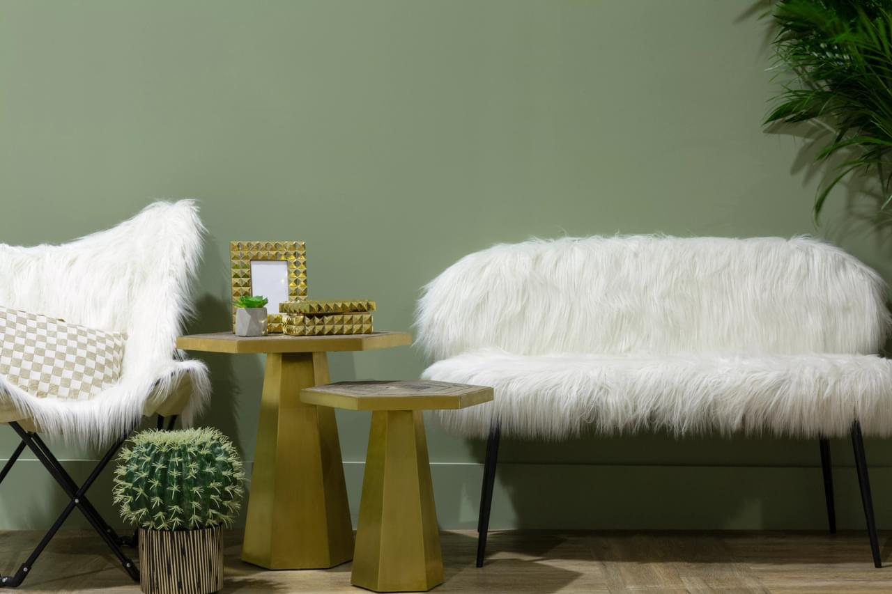 The Miller Sofa, White Faux Fur, Black or Gold Legs