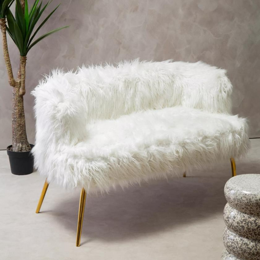 The Miller Sofa, White Faux Fur, Black or Gold Legs