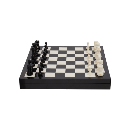 The Queen's Gambit Chess Set, Black & White, MDF,  41 cm x 41 cm - The Happy Den