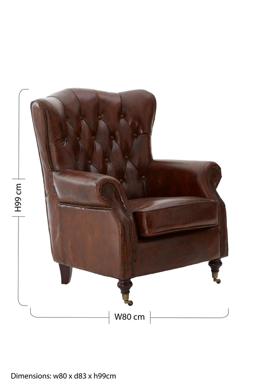 The Ralph Leather Armchair, Mocha, Studded, Luxury & Stylish