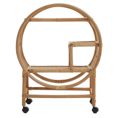 The Rattan Libations Drinks Cart, Bamboo Colour, on Wheels - The Happy Den