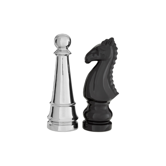 The Regal Knight & Bishop Ornaments, Silver & Black Finish, 35cm Tall - The Happy Den