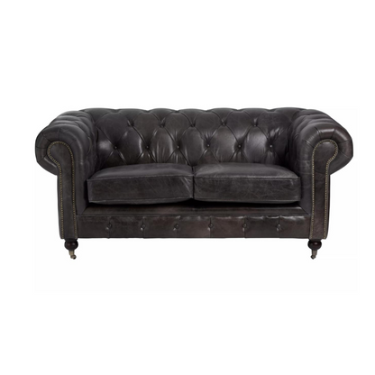 The Too Frank, Chesterfield Grey Sofa. 2 Seater, Leather