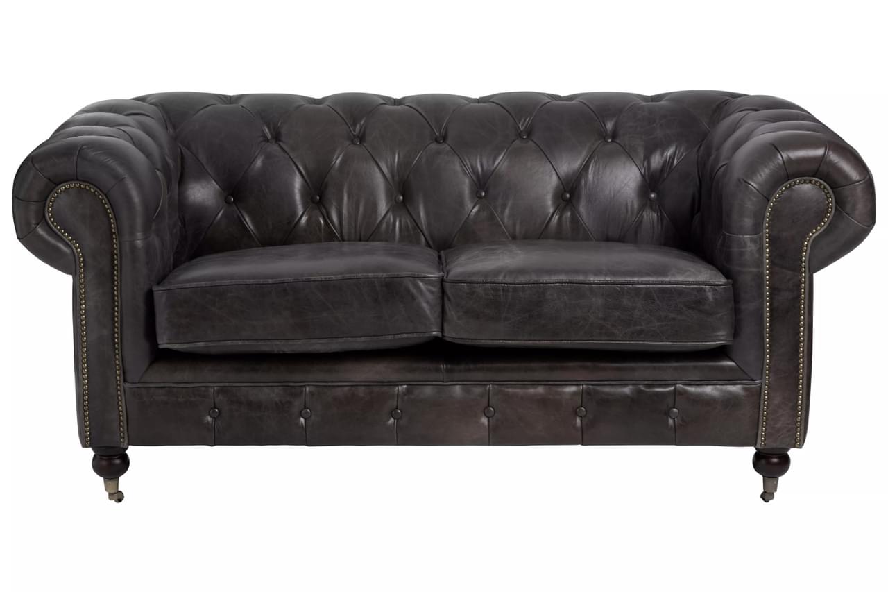 The Too Frank, Chesterfield Grey Sofa. 2 Seater, Leather