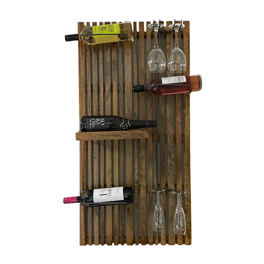 Versatile Hanging Wine Rack, Wooden Wall Board, Steel Bottle Holders