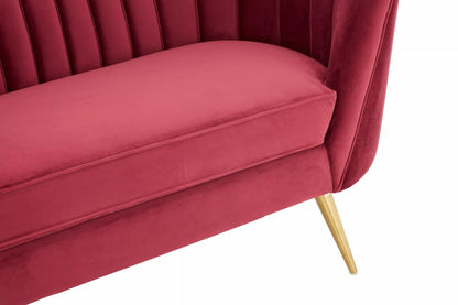 The Dinky, Chic 3 Seater Sofa, Red Wine Colour, Gold Legs