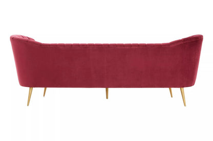 The Dinky, Chic 3 Seater Sofa, Red Wine Colour, Gold Legs