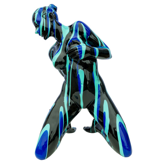 Amorous Blue, Black & Green  Kneeling Yoga Lady Sculpture - The Happy Den