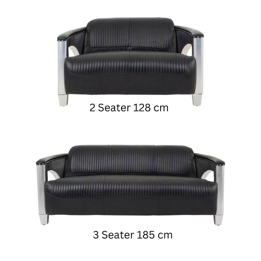 The Masters Sofa, 3 or 2 Seater, Black Leather on Silver Metal, The Ultimate Man Cave Chair