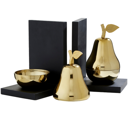 Peters Pears Bookends, Set of 2 Metallic Gold Pears