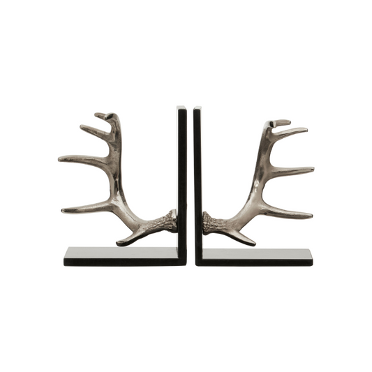 Silver Forest Antlers, Bookends, Black Marble Base