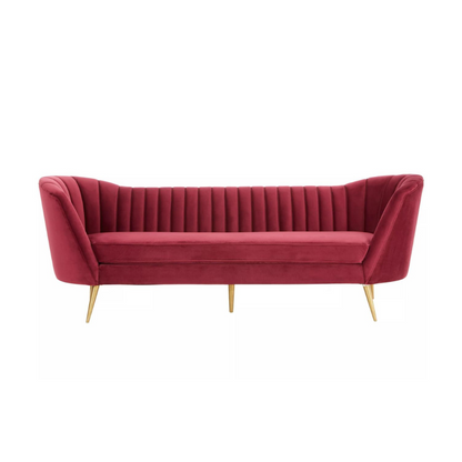 The Dinky, Chic 3 Seater Sofa, Red Wine Colour, Gold Legs