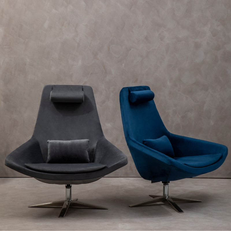 The Frida Chair, Midnight Blue or Grey, Velvet, Mid-Century Style