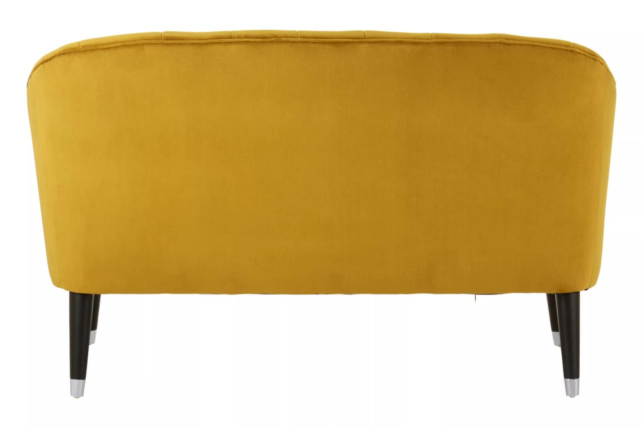 Gold Spice Sofa, Yellow Velvet, Black legs, Silver Base, Buttons