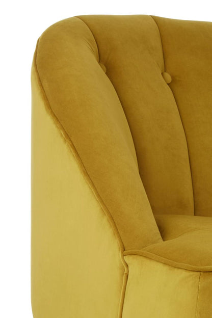 Gold Spice Sofa, Yellow Velvet, Black legs, Silver Base, Buttons