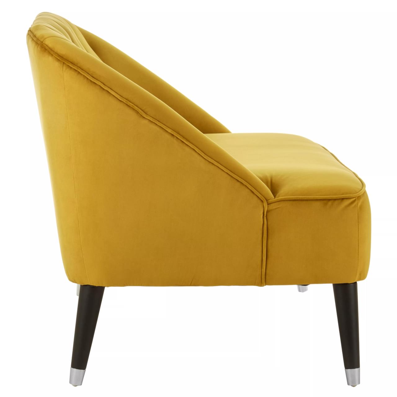 Gold Spice Sofa, Yellow Velvet, Black legs, Silver Base, Buttons