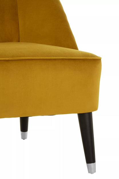 Gold Spice Sofa, Yellow Velvet, Black legs, Silver Base, Buttons