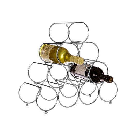 10 Bottle Pyramid Wine Rack, Silver Chrome Metal